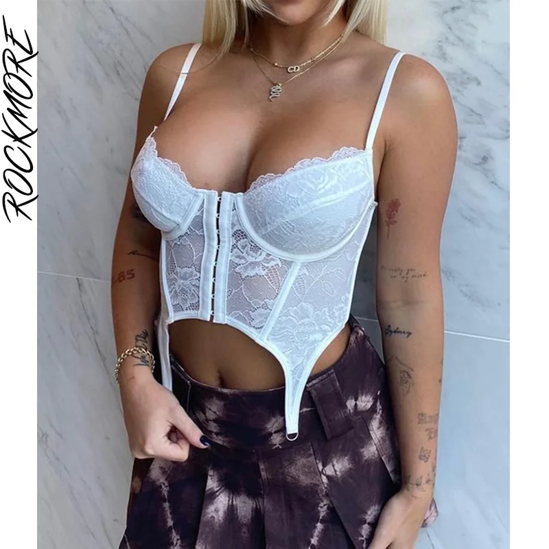 

Rockmore Sexy Lace Crop Top Women Y2K Aesthetic Corset Underwear Spaghetti Strap Hook Camis Backless Party Tanks Female Outfits
