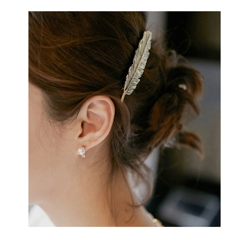 Модная металлическая заколка для волос в форме листьев и перьев головной убор