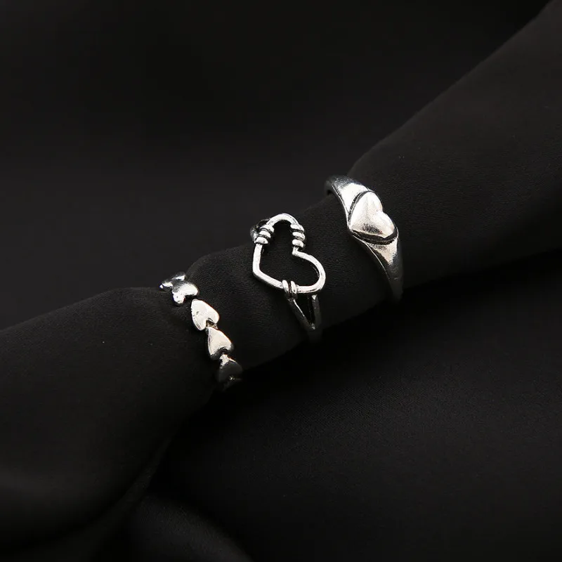 

3Pcs Simple Ring for Women Heart Finger Rings Set Exquisite Trend Jewelry