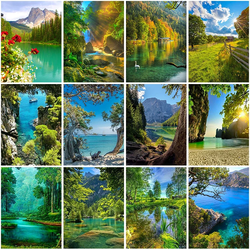 

5D Diamond Painting Landscape Lake Full Square Drill Embroidery Mosaic Natural Scenery Tree Picture of Rhinestones Hobby Gift