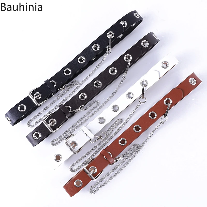 

Vintage Punk Adjustable Hook Trousers Pant Pu Leather Waist Link Belt Chain Women Belt Silver Chain Fashion Jewelry Belt Black