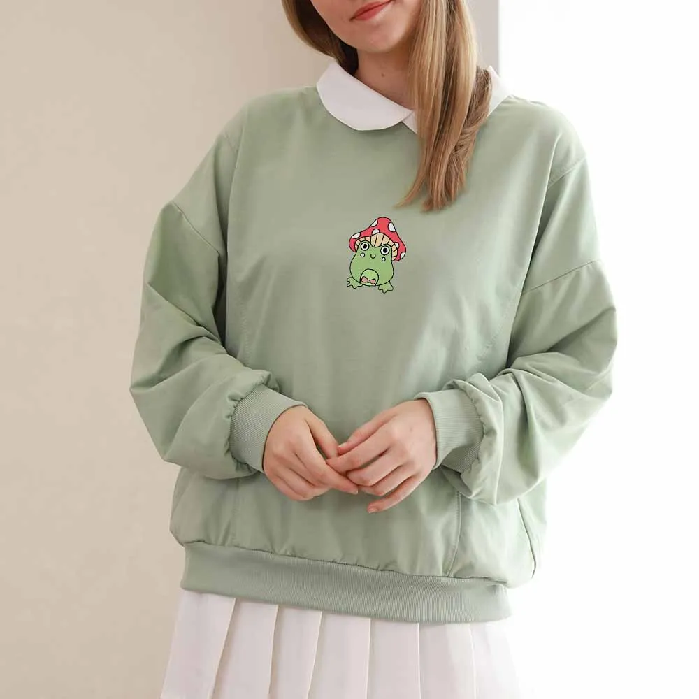 Женская хлопковая толстовка с воротником-лягушкой в стиле оверсайз | одежда