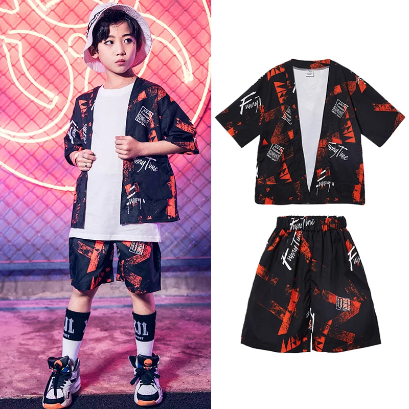 

Boys Loose Printing Shirts Street Dance Clothing Hip Hop Performance Outfit Kids Ballroom Dancing Clothes Catwalk Costume BL6946