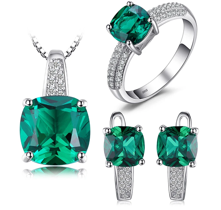Jewelrypalace 8.7ct Изумрудное Кольцо Кулон Клипсы комплект ювелирных изделий стерлингового серебра 925 Красивые ювелирные изделия 45 см цепи коробки