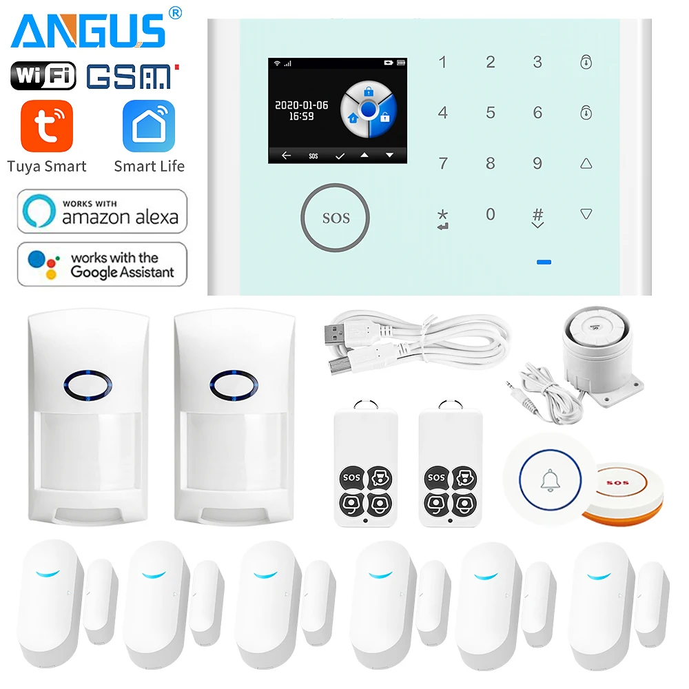 Angus 2G smart alarm wifi  Tuya anti-theft home intruder alarm system host Alexa Google voice control APP alarm security system enlarge
