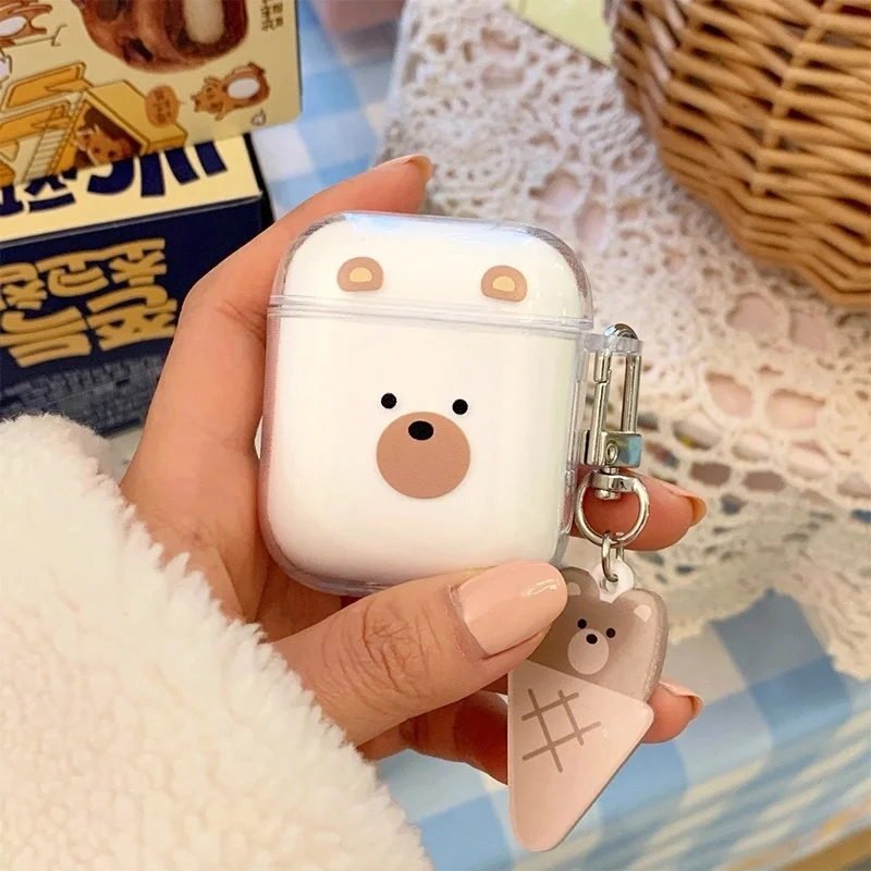 

Cute Ice Cream Bear Pendant Transparent Wireless Bluetooth Headset Soft Cover for Airpods 2 Airpod Pro 3 Earphone Protective