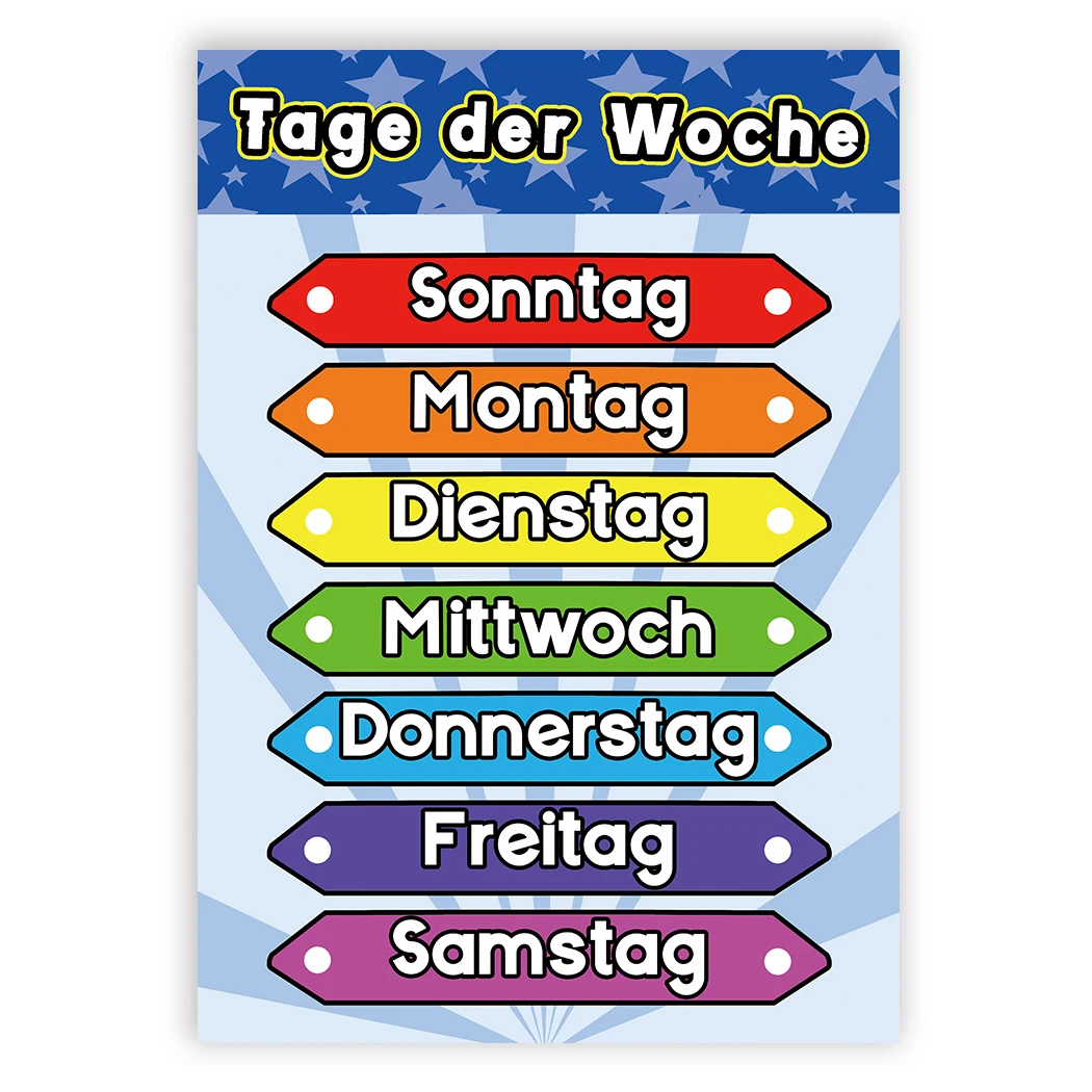 

Days of Week English German French Spanish Education Preschool Posters Nursery Homeschool Kindergarten Classroom Decor Painting