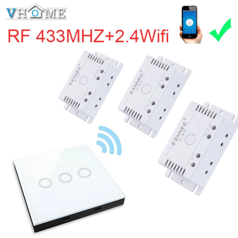 3 gang set VHome сенсорный пульт дистанционного управления, беспроводной 2,4g wifi+ RF 433MHz релейный приемник источник питания 90 v-250 v 10A Smart Life APP - Цвет: 3 gang set