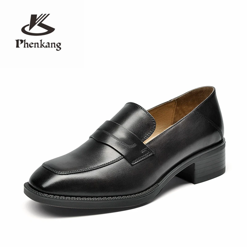

Women oxford pumps shoes vintage genuine leather lady Pumps oxford thick heels shoes for women shoes 2019 brown black