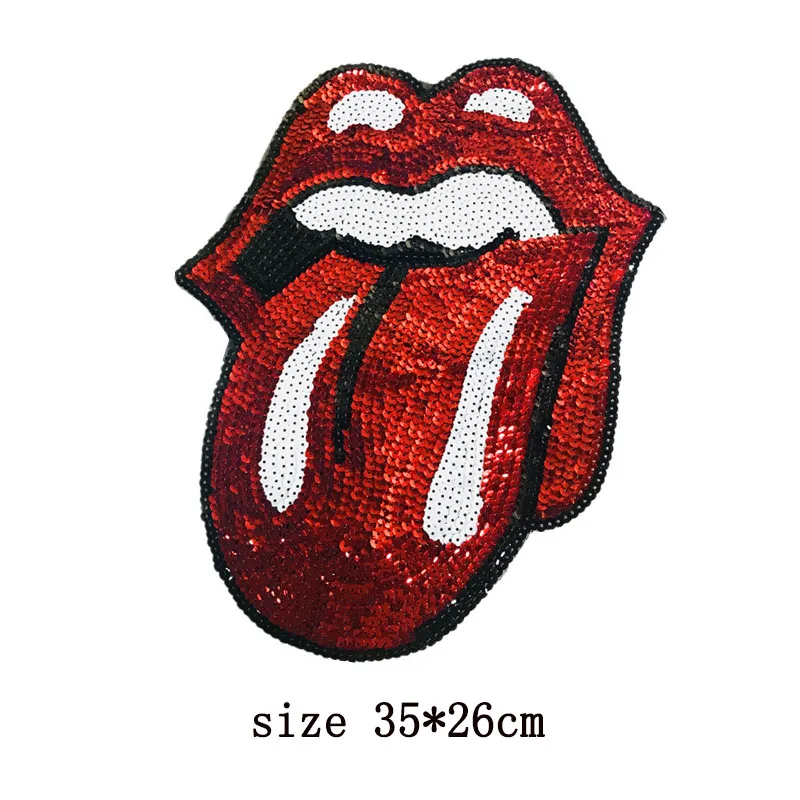 Большой красное платье с блестками и нашивка в виде языка губы рок-группы &quotKISS&quot