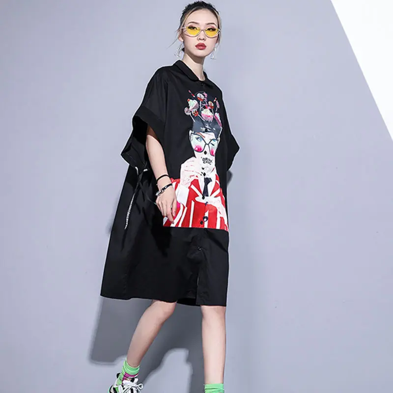 XITAO размера плюс прилив принты с героями из мультфильма платье миди для женщин