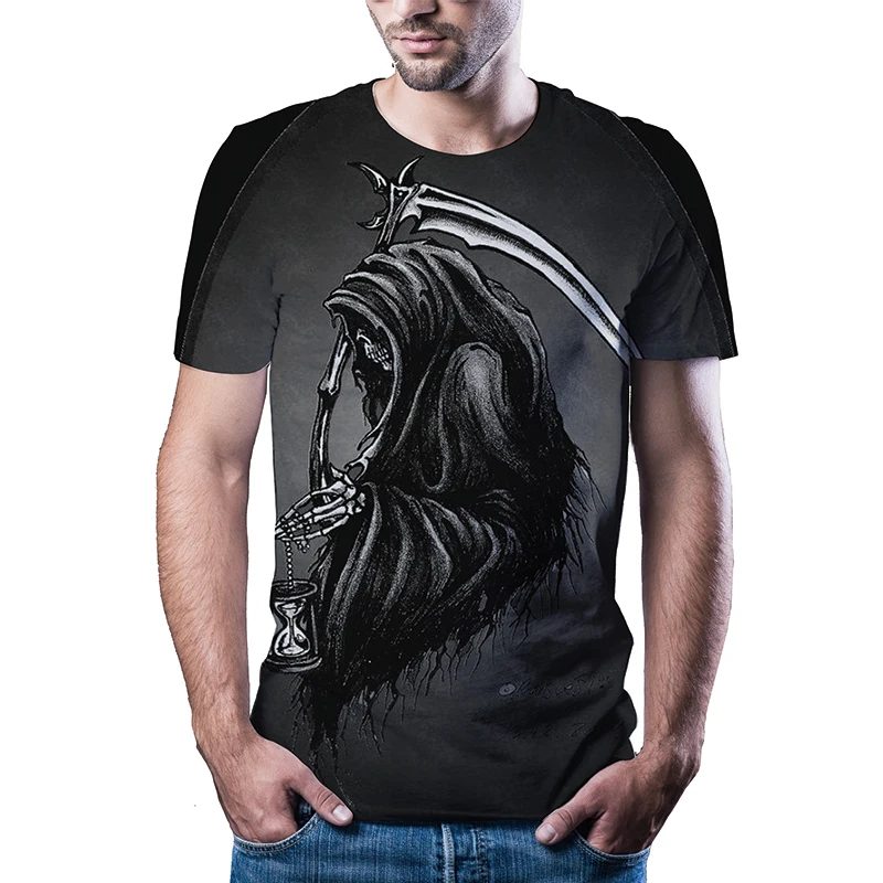 

Skeleton 2021 summer new 3D printing men's and women's personalized loose short sleeve children's simple casual T-shirt Size up