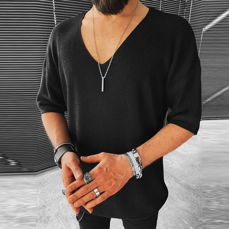

Мужской свитер с V-образным вырезом, с коротким рукавом