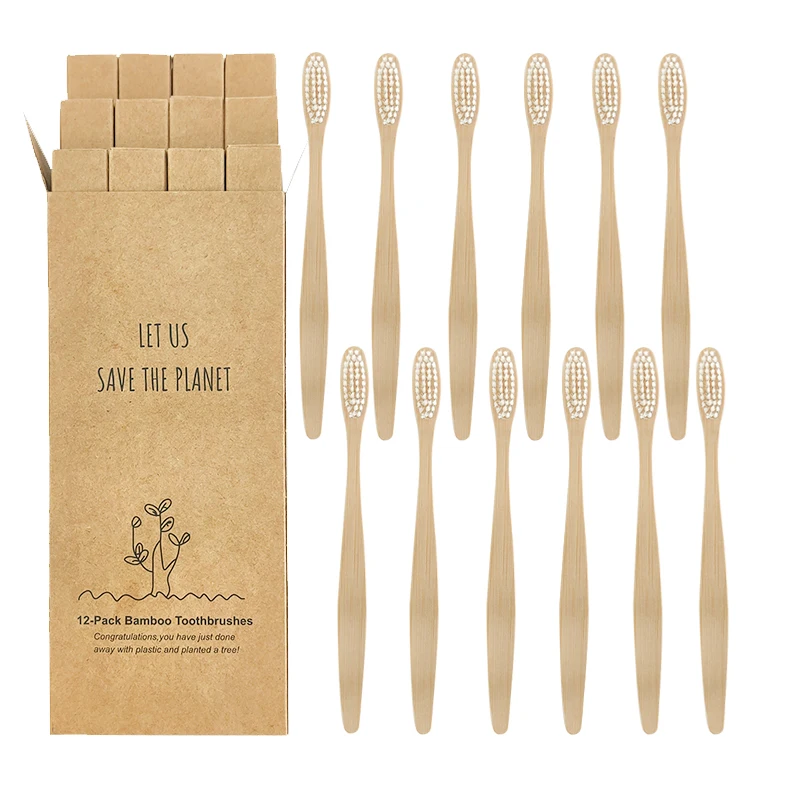

12pcs Natural Biodegradable Plastic-Free Eco friendly Bamboo toothbrush mixed color Soft Bristle Tooth Teeth adults oral care