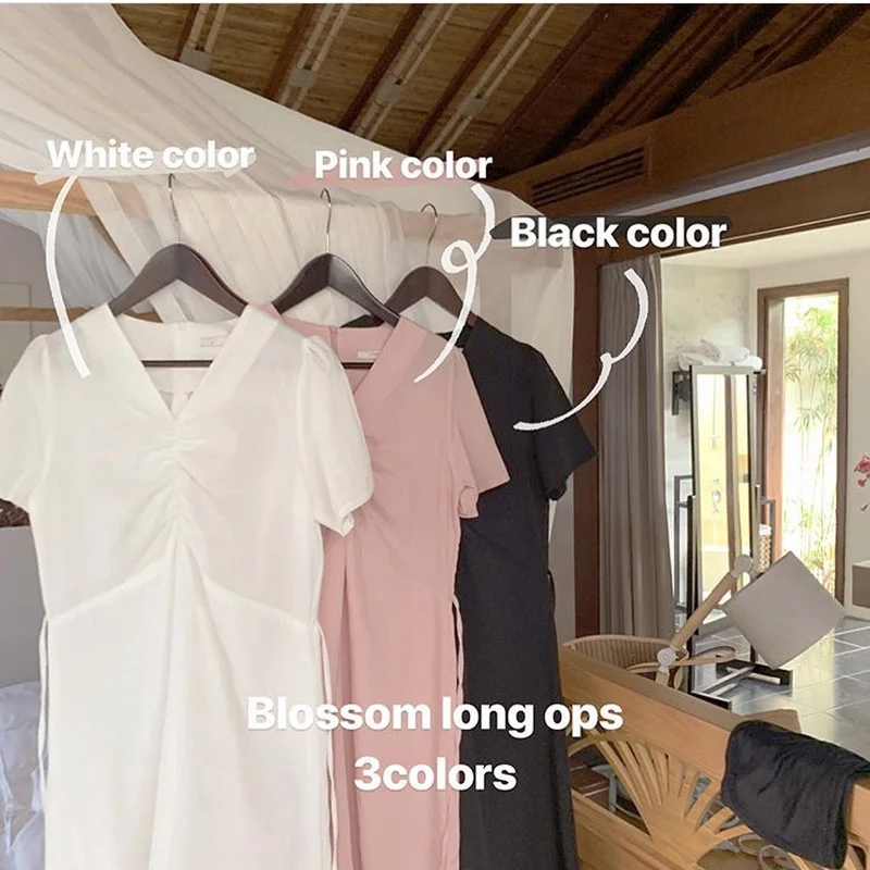 

GOOHOJIO New Summer Women Dress Solid Multi Colors V-Neck High Waist Lace Up Casual Fashionable Draped Fold Sweet Long Dresses