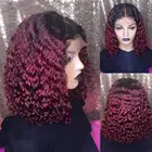 Омбре коричневый кудрявый короткий Боб 13x 4 кружевной передний бесклеевой парик для черных женщин T часть 150% плотность бордовый бразильский Remy человеческие волосы