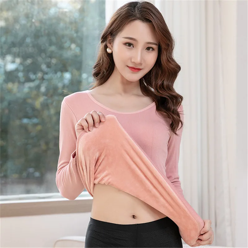 Женское термобелье с длинным рукавом и круглым вырезом теплое плотное для зимы