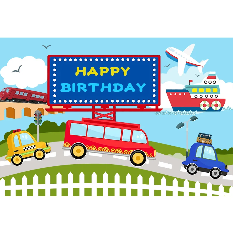 Sensfun Мультфильм Поезд автомобили Мальчики День рождения Декорации для