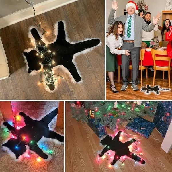 Alfombra de gato frito iluminada para vacaciones de Navidad, alfombra decorativa de piel recortada, divertida decoraci&oacute;n de luces navide&ntilde;as, Gato frito de la t&iacute;a Bethany-0