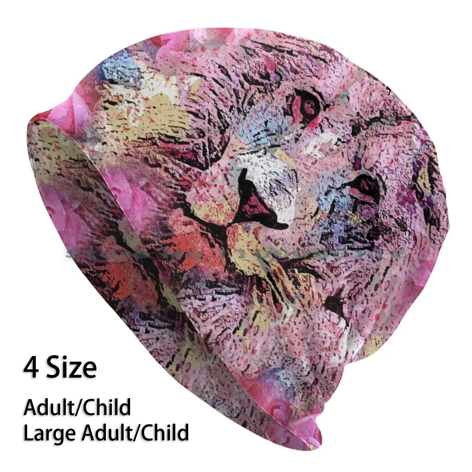 

Lion And Pink Roses Beanies Knit Hat Lioness Cub Animals Lion Painting Lion Portrait Abstract Lion White Lion Africa African