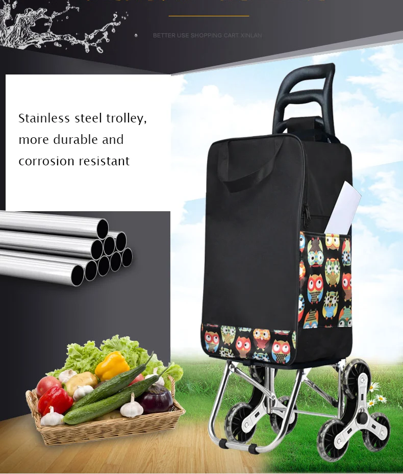 Trolley cart on Wheels Woman shopping Foldable basket elderly Stairs Trailer Portable Large bags | Дом и сад