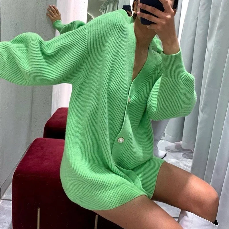 Длинный зеленый вязаный кардиган MEIYANGYOUNG женский осенне зимний Кардиган