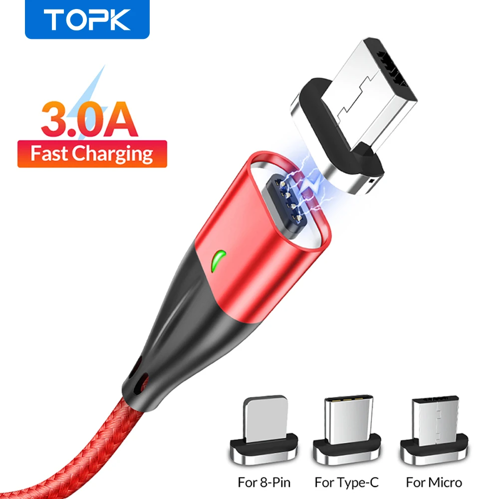 Магнитный зарядный USB кабель TOPK Micro USB/Type C/8 pin 1/2 м|Кабели для мобильных телефонов| |
