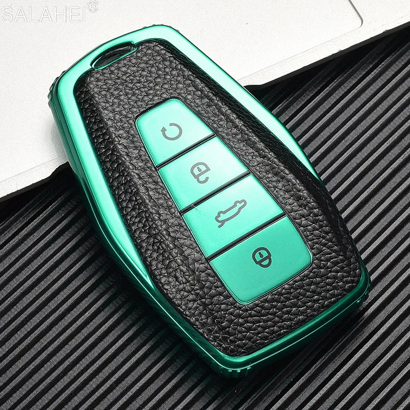 

New TPU+Leather Car Key Case For Geely Coolray 2019-2020 Keychain Bag Smart Remote Fob Shell Auto Keyless Protector Accessories