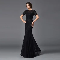 2021 elegant black lace mermaid mother of the bride dresses slim short sleeves jewel neck wedding party gowns vestidos