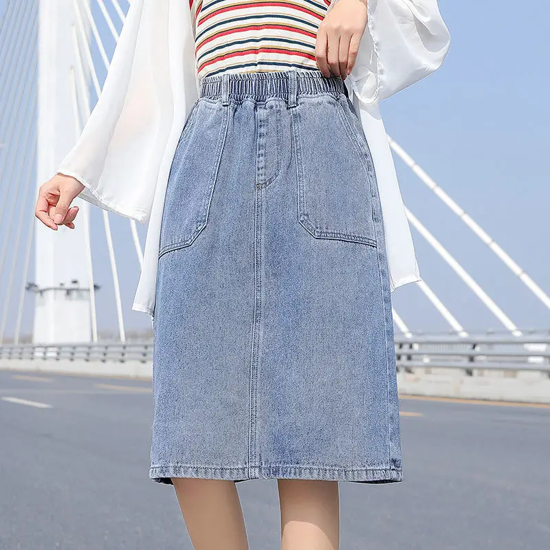 

2021 Women Winter Casual Solid Plus Size Skirts Ladies Pockets Elastic High Waist Pleated Skirt Female Vintage Loose Faldas K254