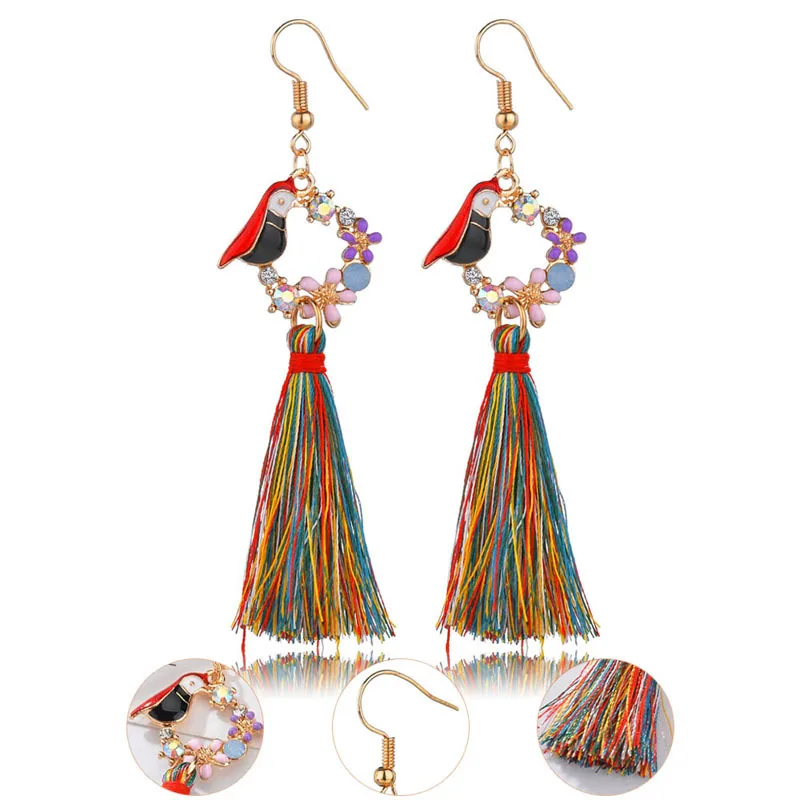 

Ladies Fashion Trend New Earrings Exquisite Temperament Colorful Ethnic Style Bird Long Tassel Earrings Multicolor Earrings