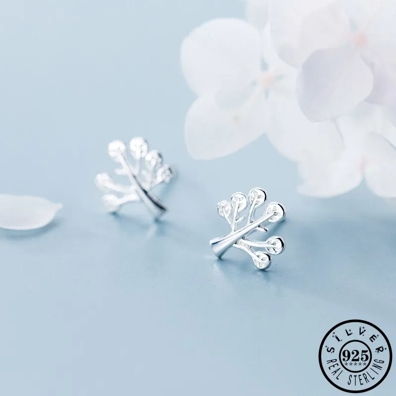 

Girls 100% 925 Sterling Silver Small Tree Shape Earings Trendy Korean Cute Ear Studs Earrings Bijoux Fine Jewelry for Women