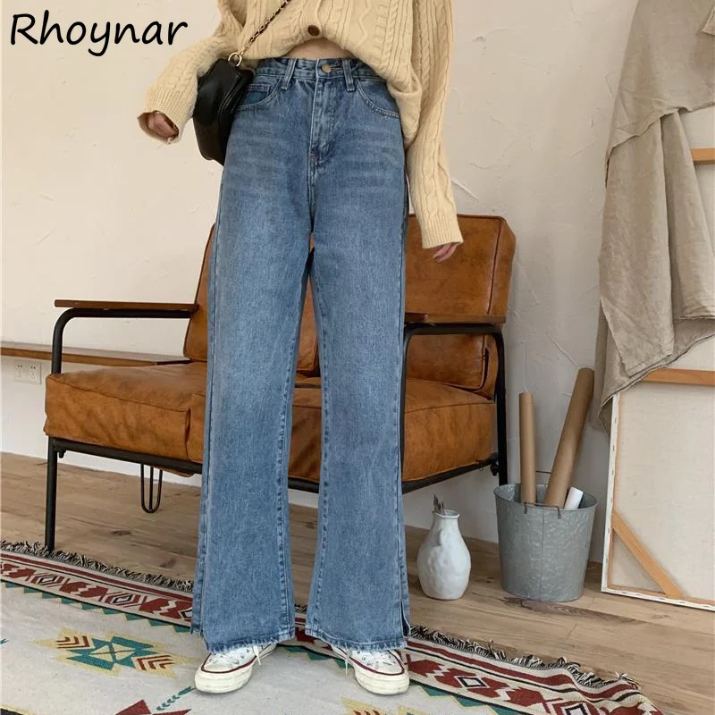 

Jeans Women Fashion High Waist Wide Leg Trousers Popular Teens Simple All-match Chic Cozy Daily Korean Style Vintage Basic Soft
