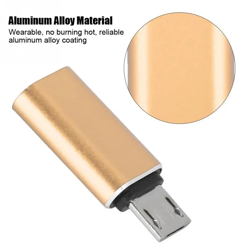 NEW 2 PCS USB3.0 Type-C Female to Micro usb Male Mobile Phone Adapter for Android Type-C to USB3.0 Phone Charging Converter - Color: Gold