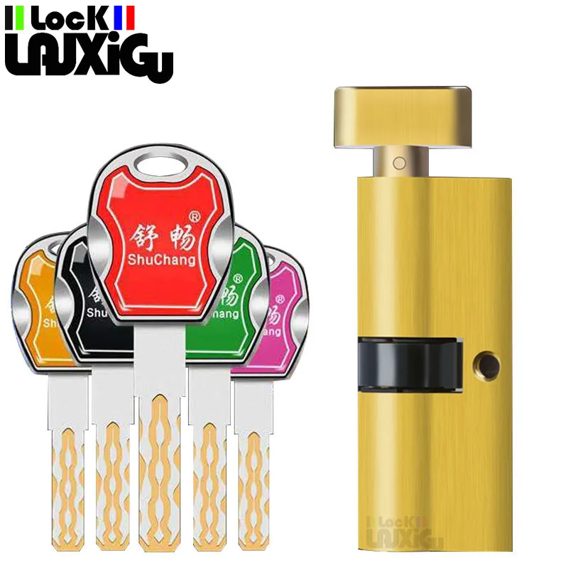 

Common standard bedroom door cylinder 70mm Security Copper Lock Cylinder Interior Bedroom Living Handle Brass 5 colorful keys