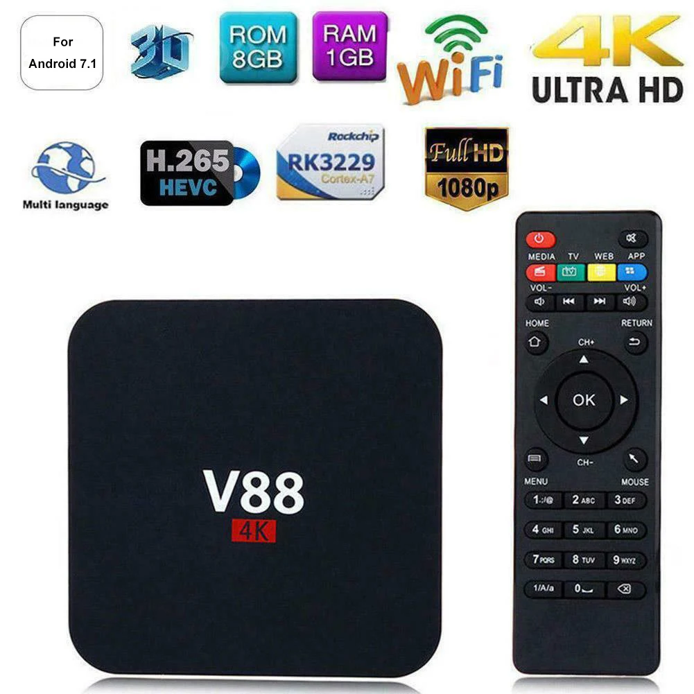 Приставка Smart TV Box 4K Quad Core 1 + 8 Гб HD WiFi телеприставка медиаплеер для Android 7 |