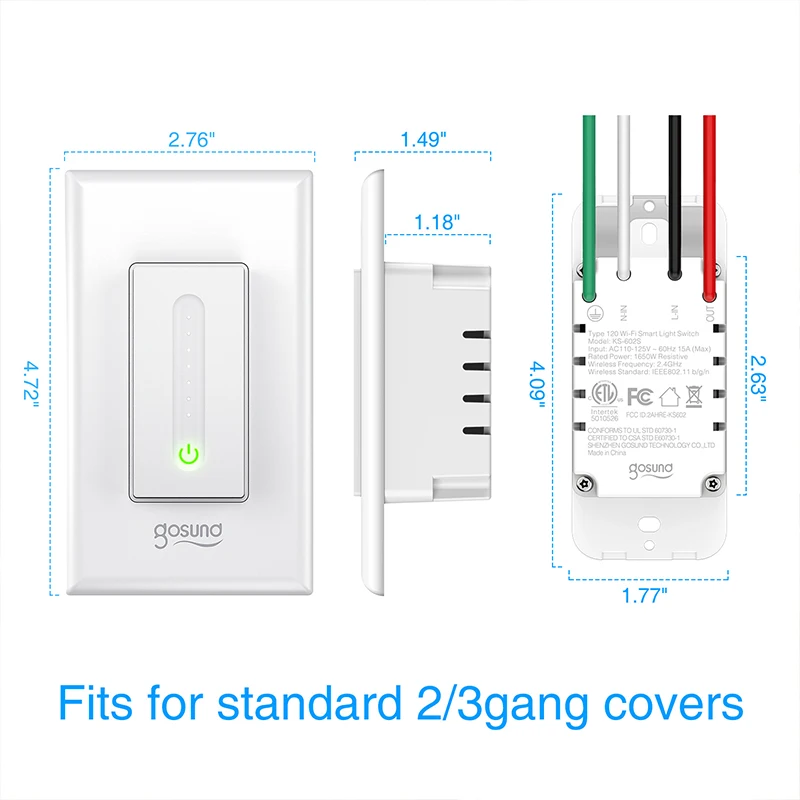 

Gosund Smart Life App Control Smart Dimmer Switch, 120mm US Standard WiFi Smart Light Switch Work with Alexa and Google Home