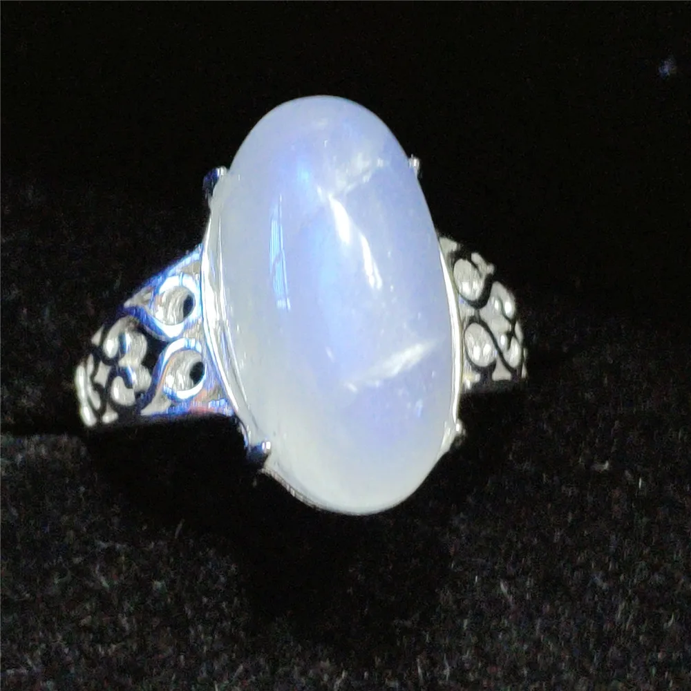 Natural Moonstone Blue Light Gemstone Adjustable Ring All Size 9x7mm For Women Men 925 Silver Best Gift Stone Ring AAAAA