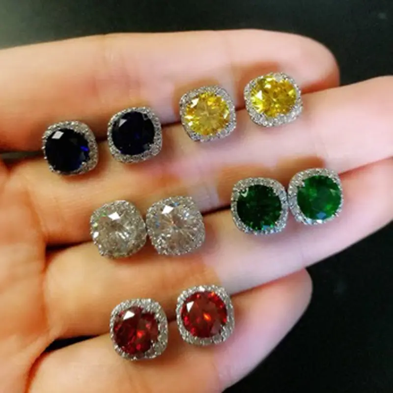 

Роскошные женские простые серьги-гвоздики с кристаллами циркона, модная серебряная бижутерия, темпераментные универсальные серьги-гвозди...