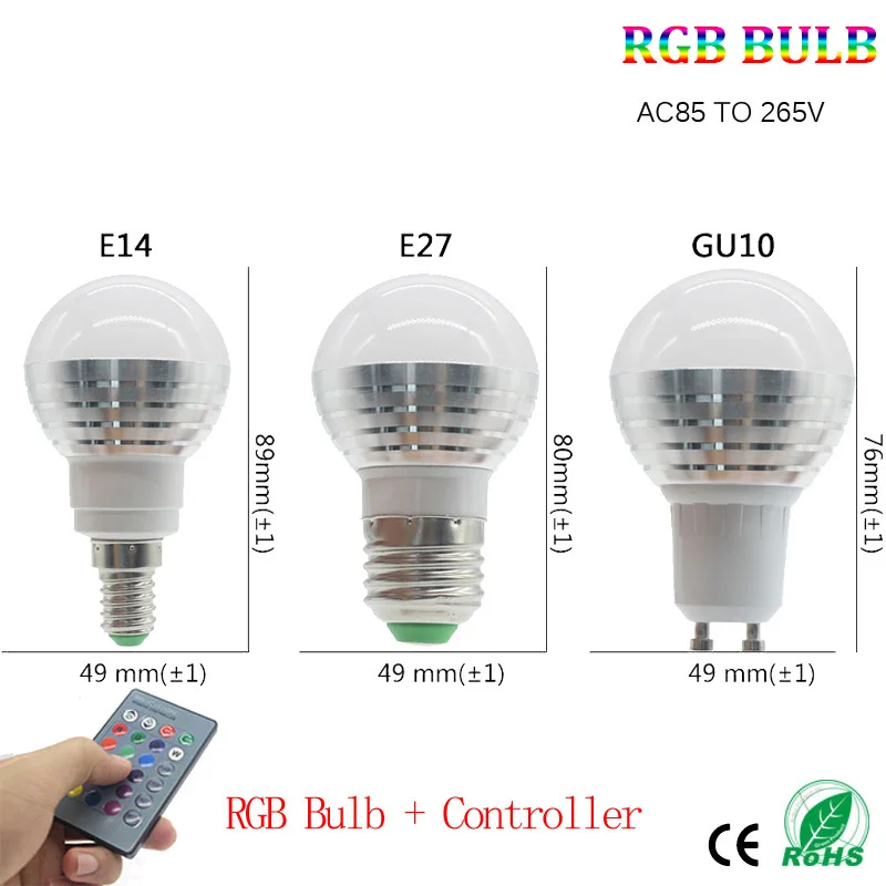 E14 E27 GU10 GU5.3 RGB светодиодный светильник лампа с дистанционным Управление Bombillas