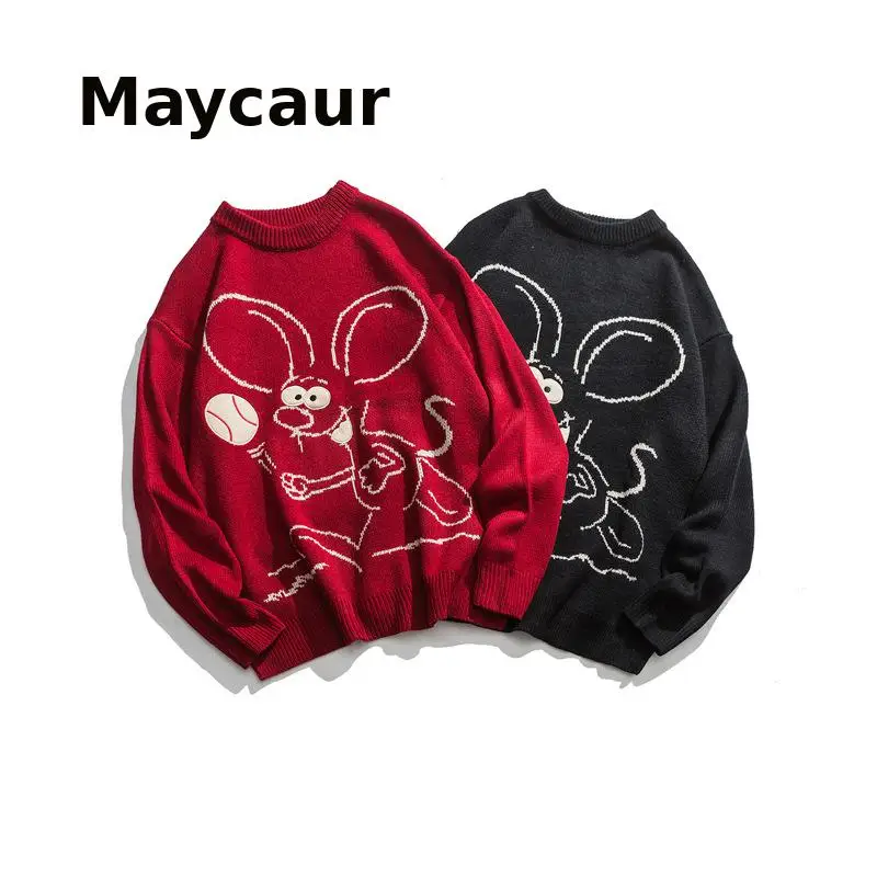 

Мужские Винтажные зимние свитера с мышкой 2021, пуловер, мужской Корейский модный свитер с круглым вырезом, женская повседневная одежда в сти...