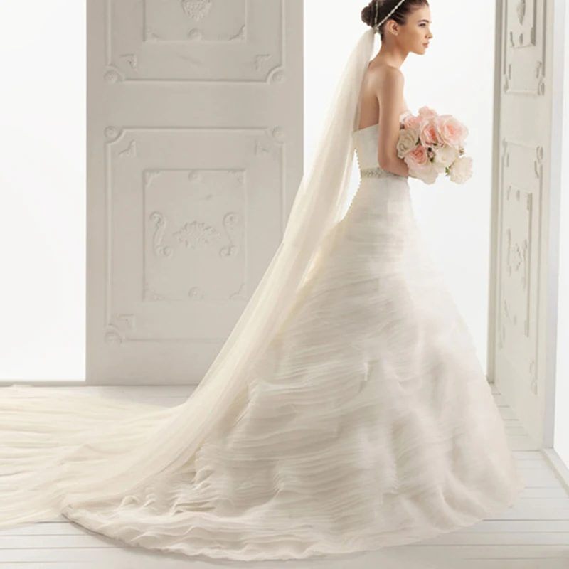 Фата свадебная Длинная с гребнем однослойная цвета слоновой кости свадебные