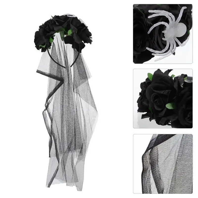 

Halloween Party Headband Spider and Flower Long Mesh Veil Headdress Headpiece