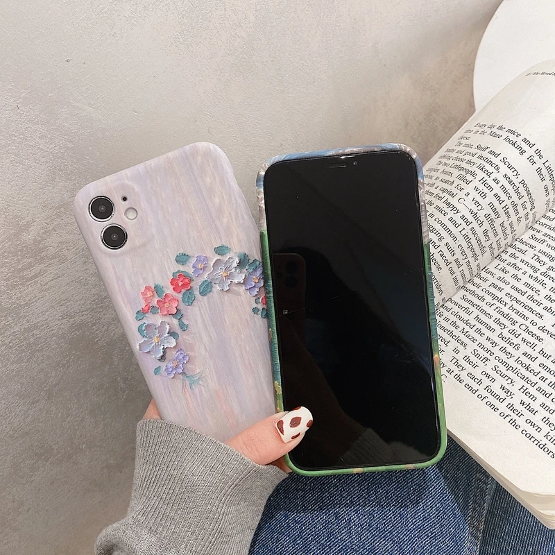 art oil painting landscape flowers phone case for iphone 12 11 pro max x xs max xr 7 8 puls se 2020 cases soft silicone cover free global shipping