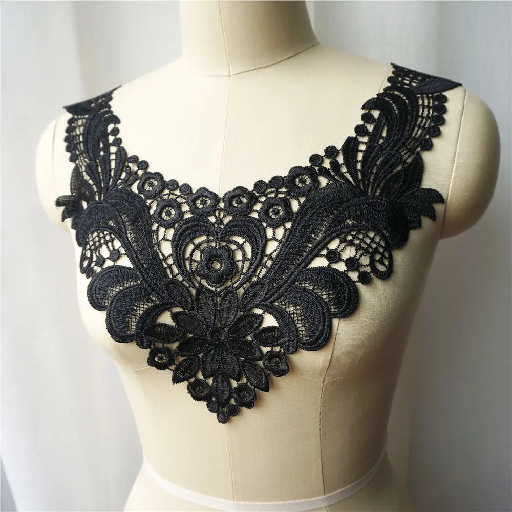 Черный цветок воротник вышитые свадебное платье аппликация кружева текстильные