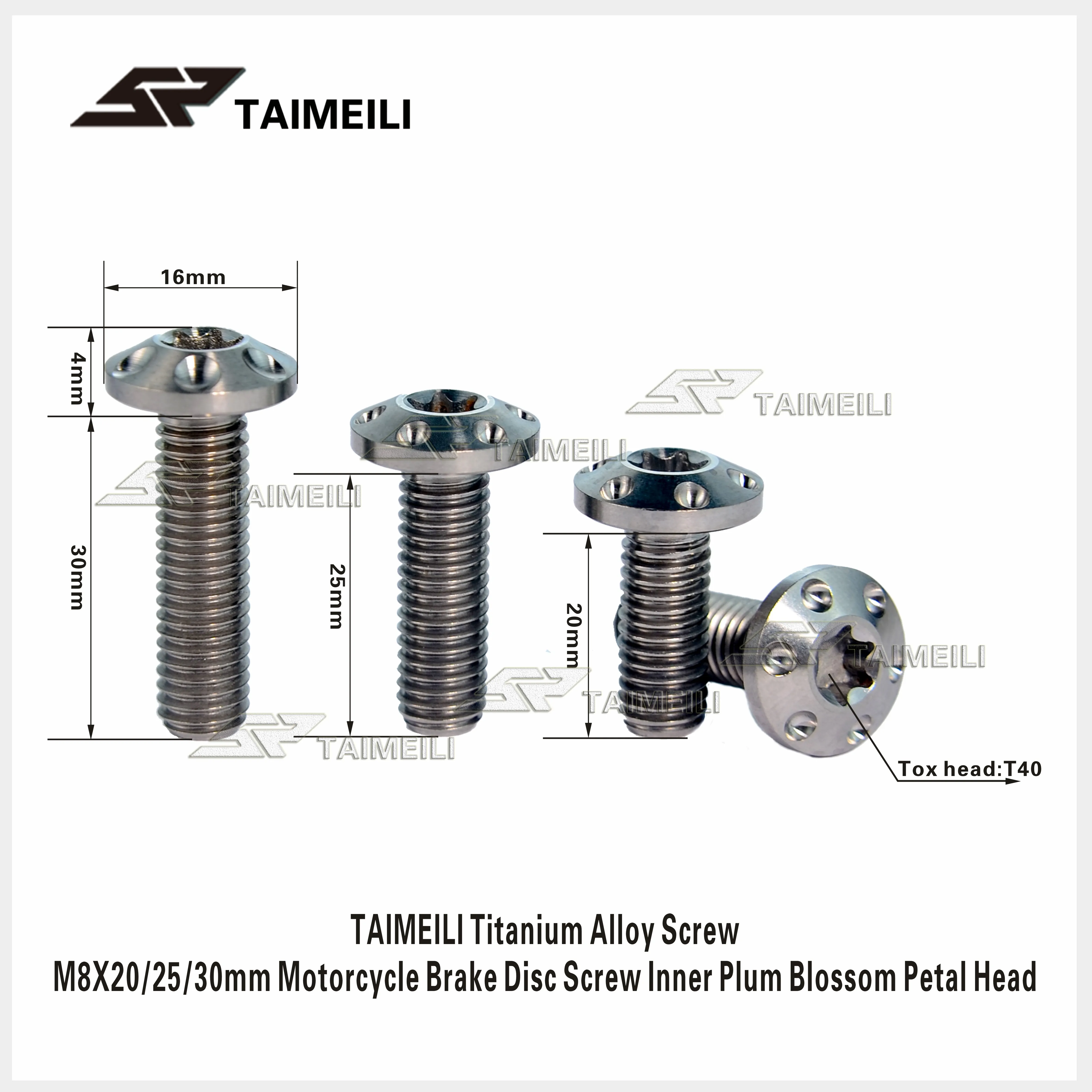 Фото TAIMEILI Титан сплав винт M8X20/25/30 мм мотоцикла тормозной диск винт внутренний сливы лепестковой головки 1 шт. №2