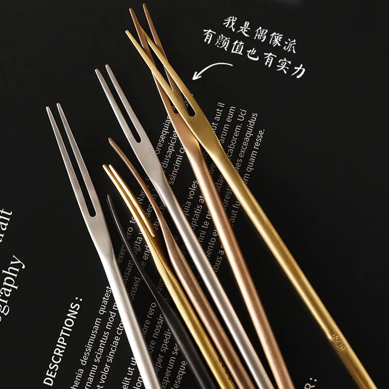 

Eco Friendly Fruit Fork Home Gift Snack Dessert Fork 304 Stainless Steel Japanese Style Household Two Tooth Cake Fruit Fork