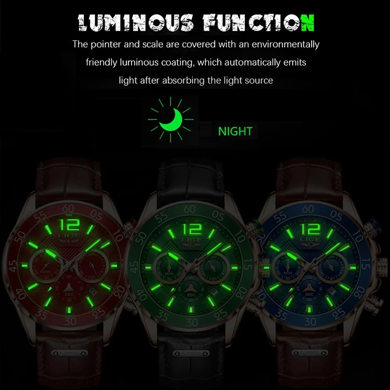 

LIGE 2021 Chronograph Mens Watches Brand Luxury Casual Sports Date Quartz Leather Wristwatches Waterproof Men's Wrist watch Man