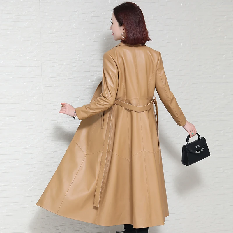 Real Genuine Leather Jacket Women Tops 2020 Autumn Winter Coat Windbreaker Sheepskin Korean Trench Long Coats 95260 | Женская одежда