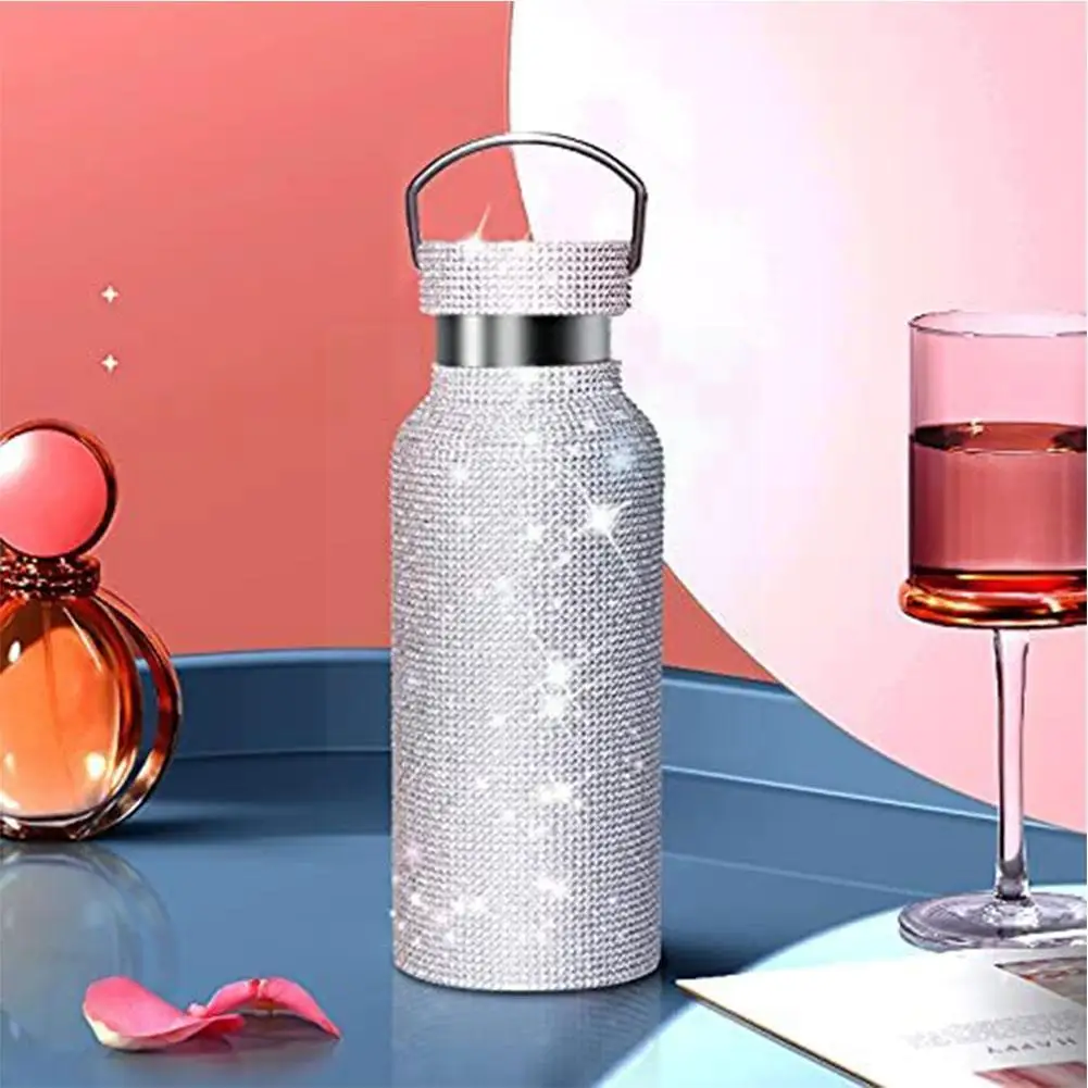 

Outdoor Water Bottle Diamond Water Bottle 350/500/750ml Chain Can Water Silver Exquisite Slung Diamond Portable Be Bottle N4v4